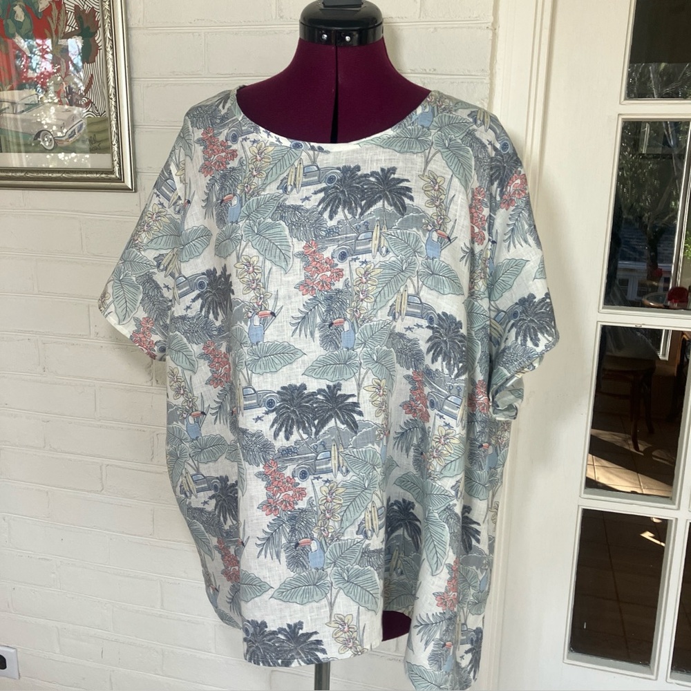 Tahari- Plus- 100% Linen Tropical Print Top | Women’s 3X | Excellent